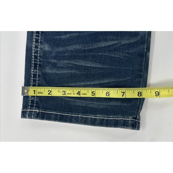 True Luck Jeans Mens 34x30 Blue Denim Bootcut Stretch Embroidered Whiskering - Picture 10 of 11